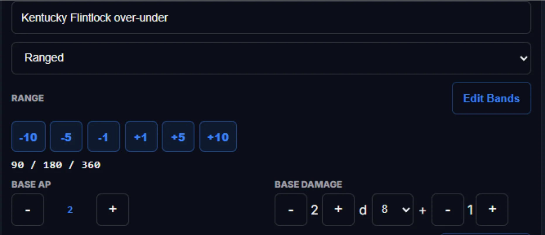 SWADE weapon range and damage editor
